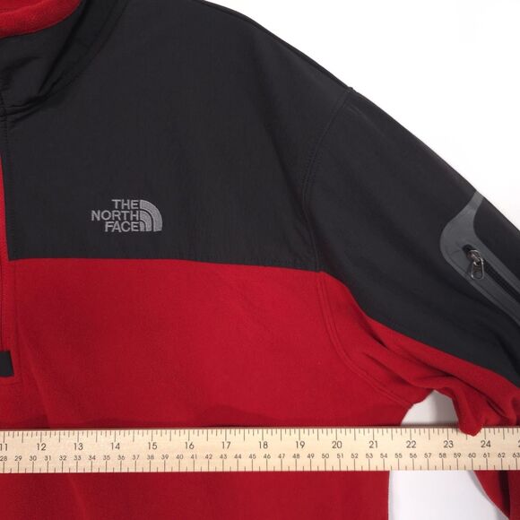 THE NORTH FACE Men’s LARGE TKA 100 Glacier Fleece Pullover Red Black Quarter Zip - Picture 4 of 9
